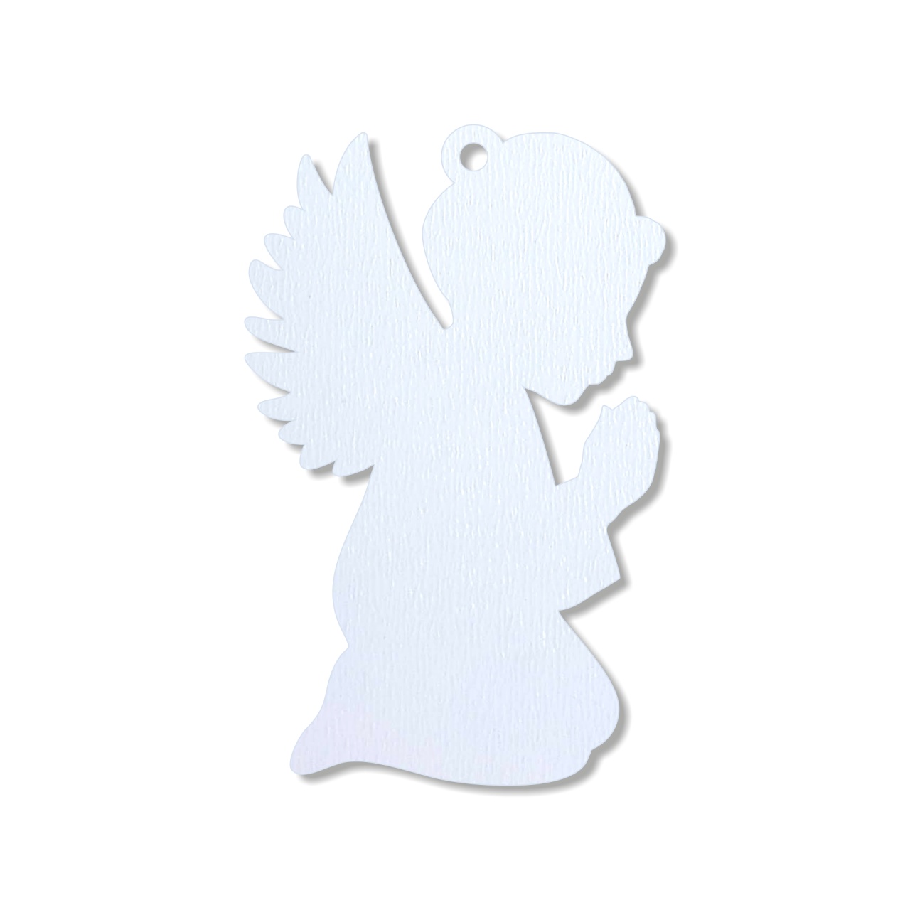 Înger cu trompetă, 2,6×3 cm, lemn HDF alb