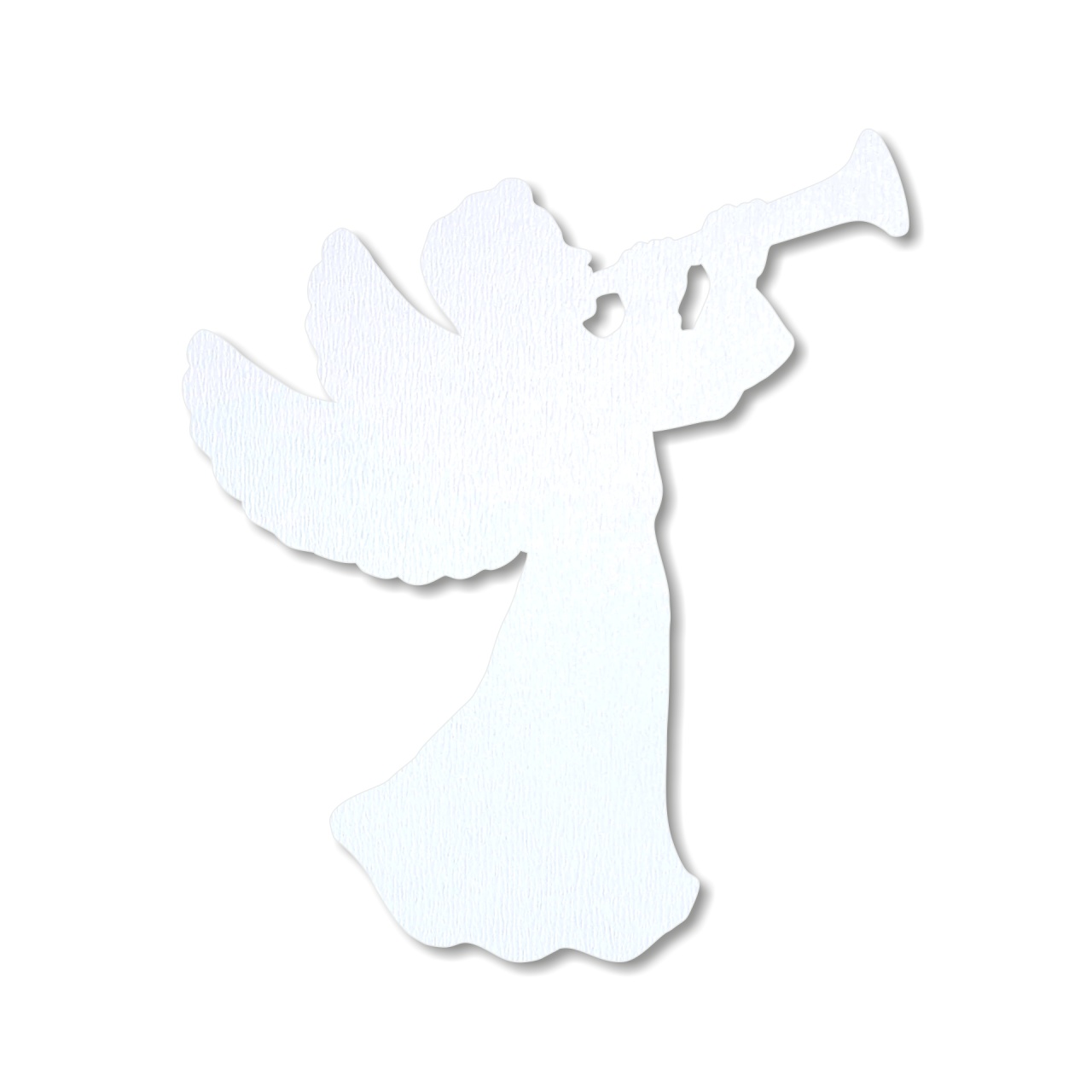 Înger cu trompetă, 4,3×5 cm, lemn HDF alb