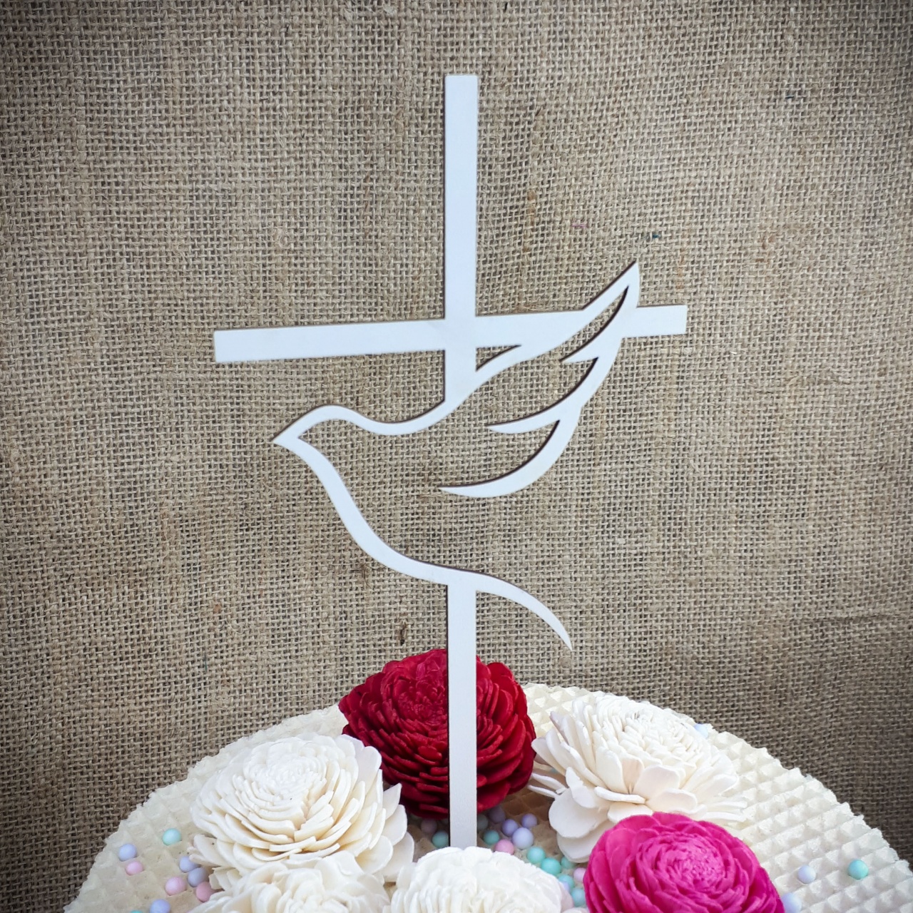 Porumbel și cruce, 9×15 cm, HDF alb