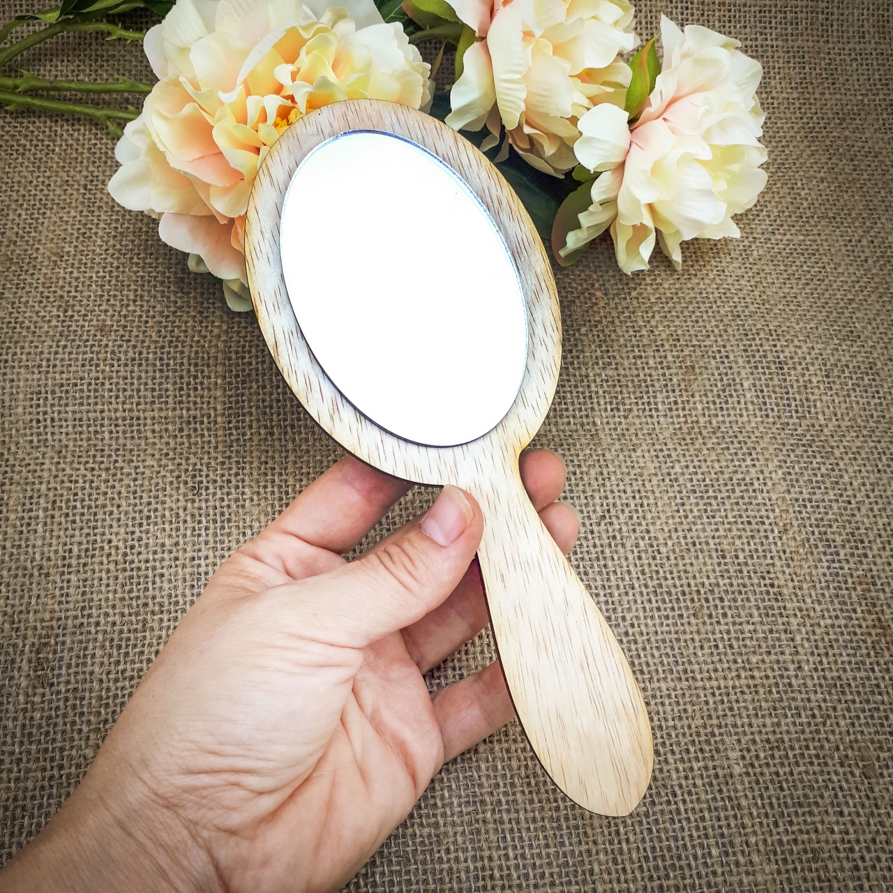 Oglindă floare 8 petale, Ø12 cm, placaj lemn