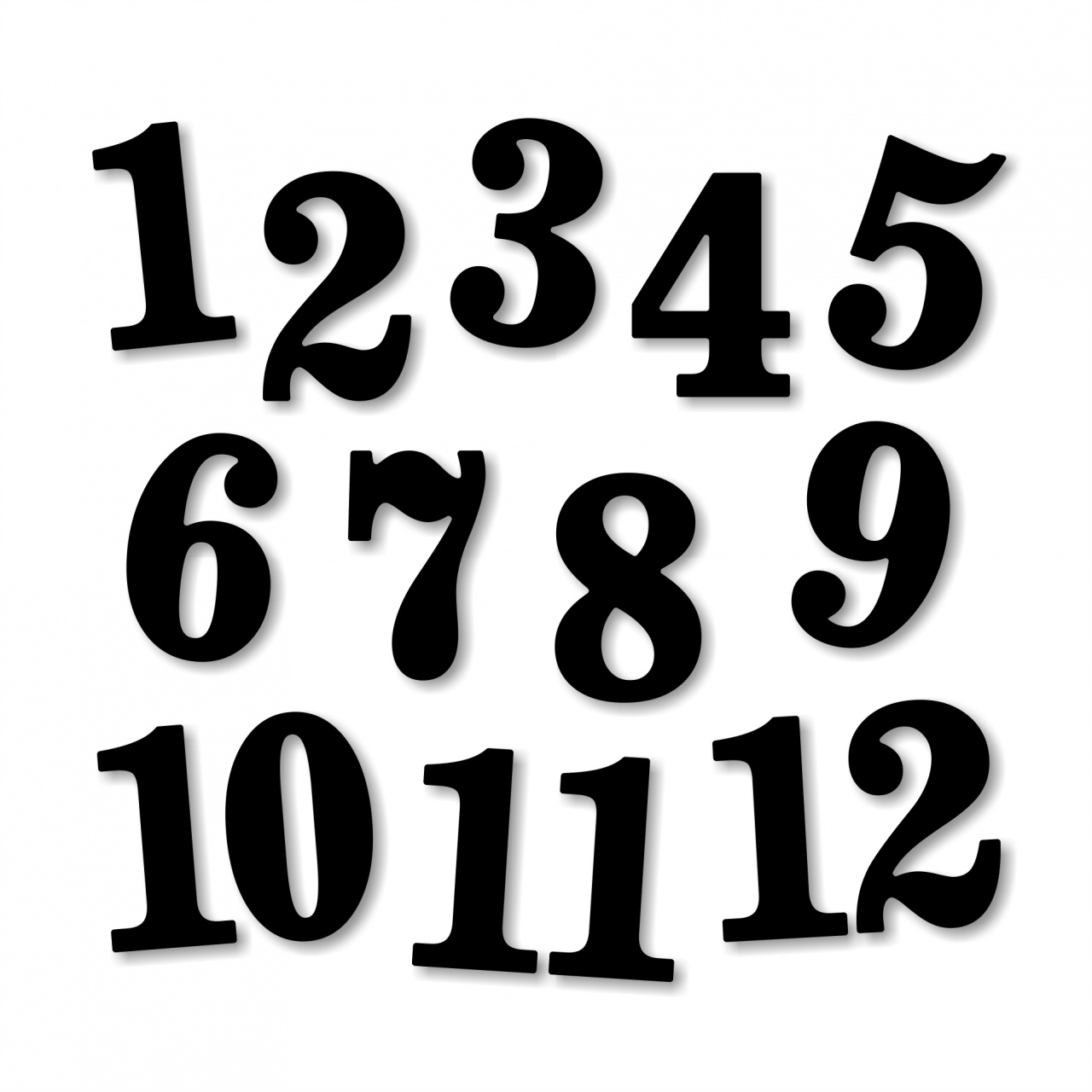 Cifre ceas antic 1-12, 2 cm, HDF alb