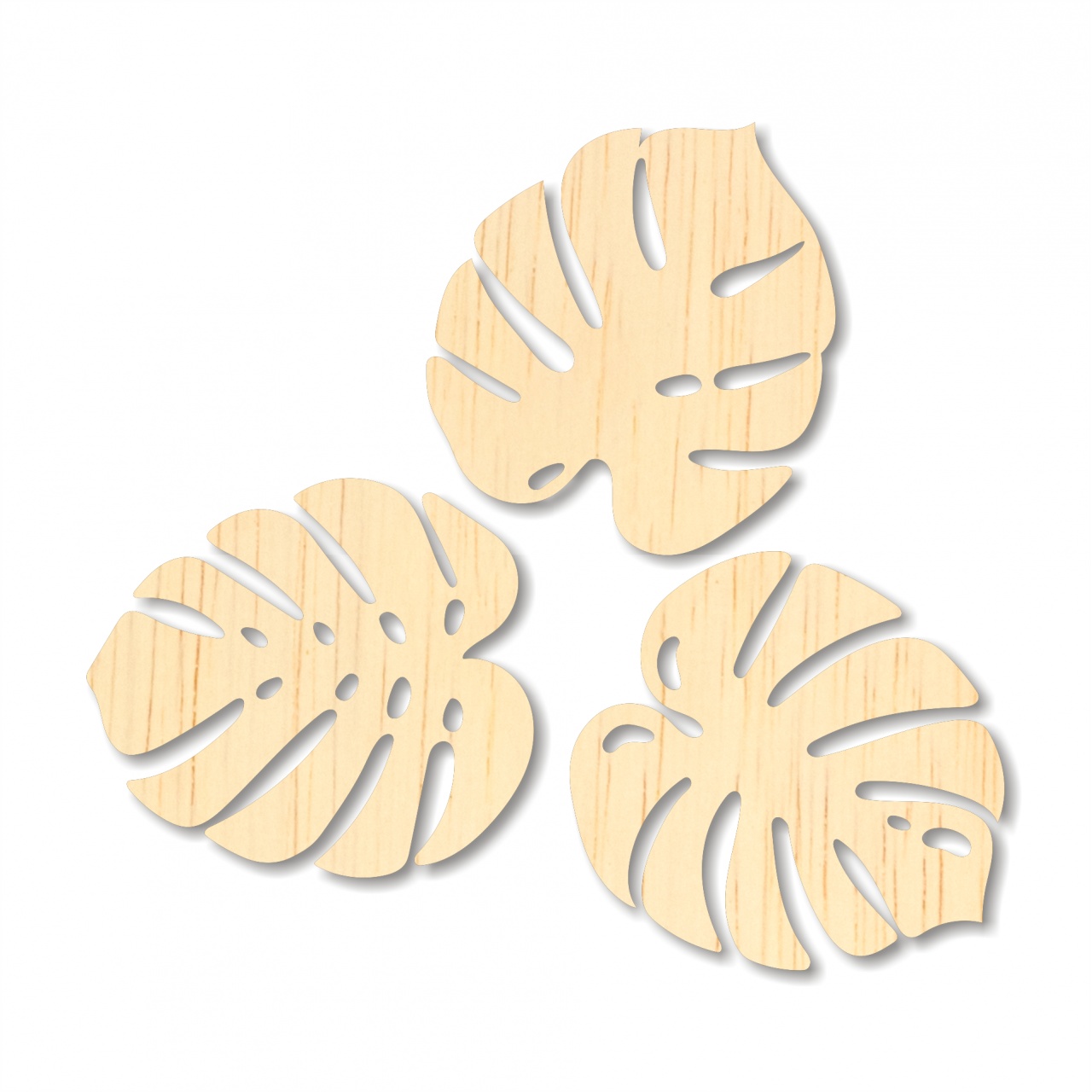 Frunză Monstera set 6 bucăți, 3,6×4 cm, placaj