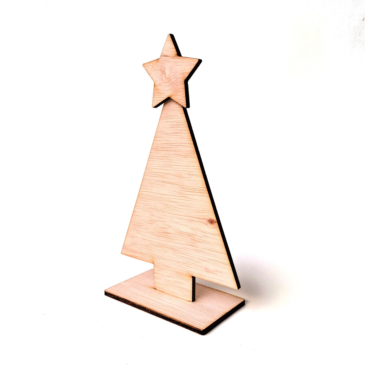 Brad minimalist cu bază și stea, 40 cm înălțime, placaj lemn natur