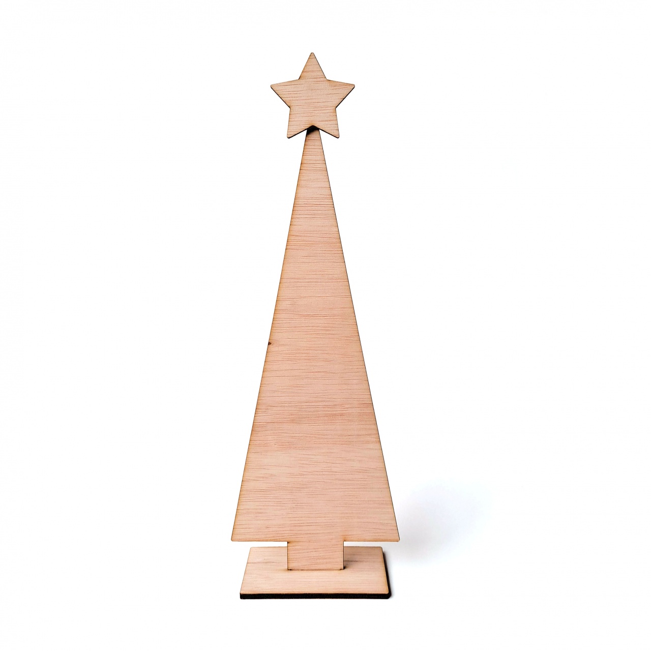 Brad minimalist cu bază și stea, 30 cm înălțime, placaj lemn natur