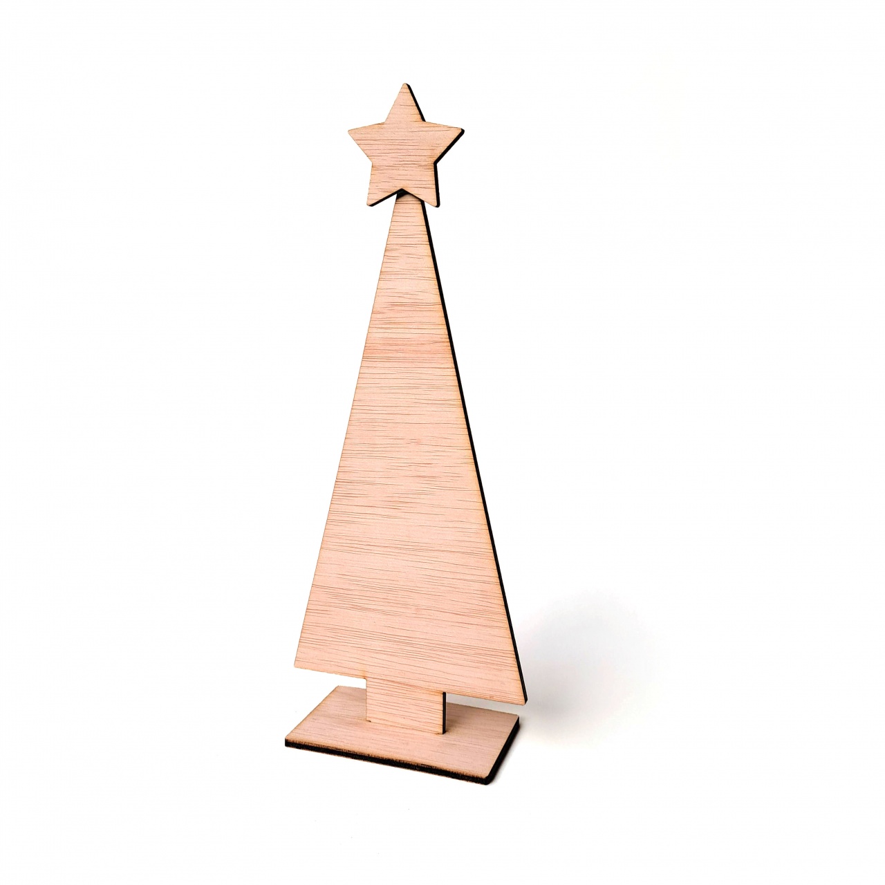 Brad minimalist cu bază și stea, 25 cm înălțime, placaj lemn natur