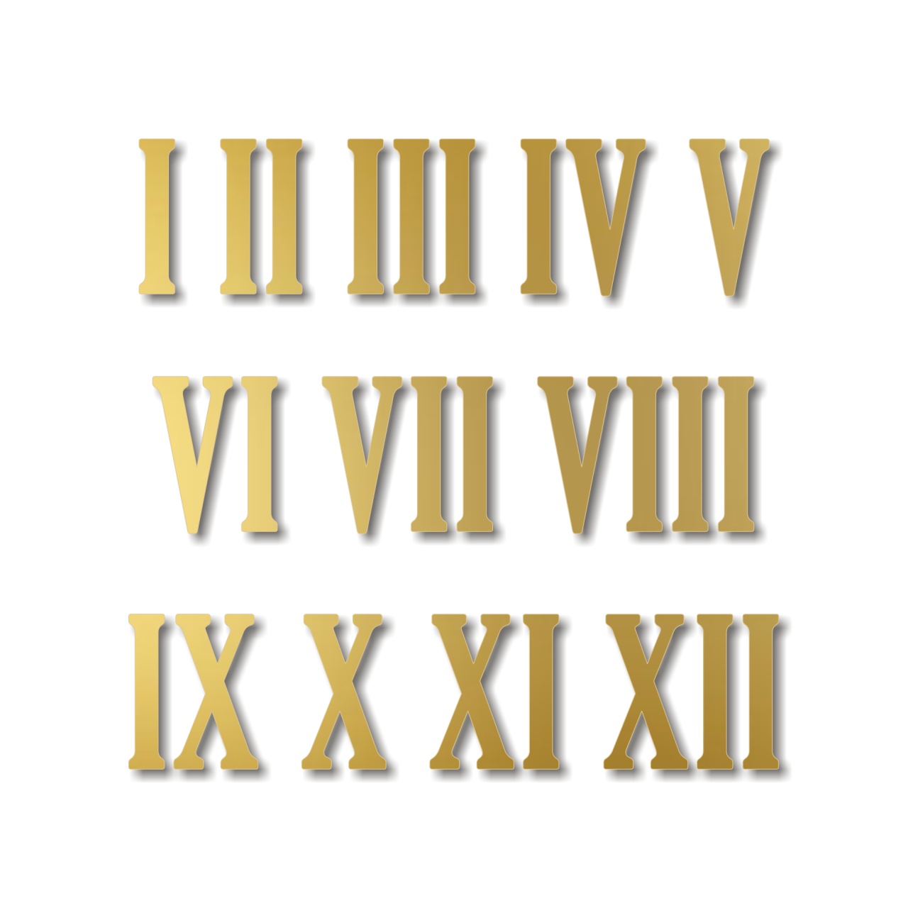 Cifre romane pentru ceas 1-12, 3 cm, plexi oglindă aurie