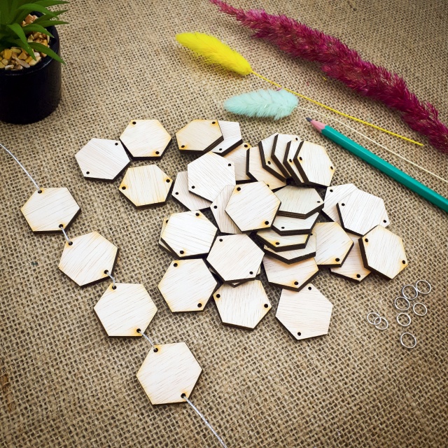 Hexagon, 3x3,5 cm, 36 buc., placaj lemn natur