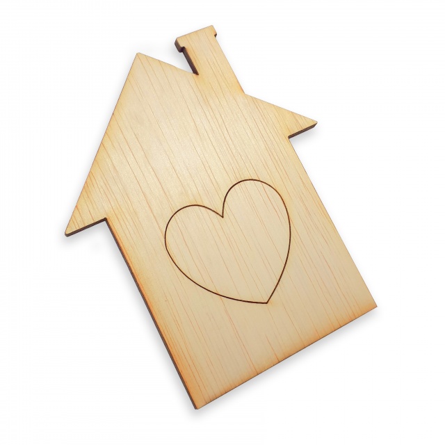 Căsuță cu inimă pirogravată, 10×12 cm, placaj lemn  :: 12 cm