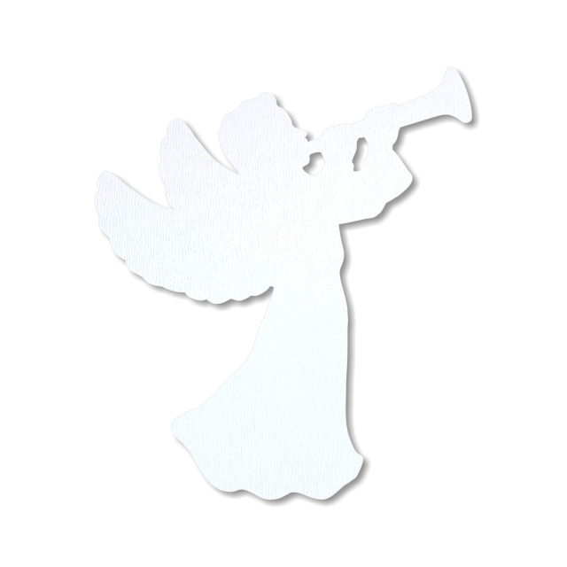 Înger cu trompetă, 8,7×10 cm, lemn HDF alb
