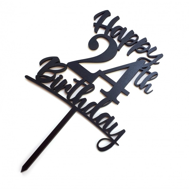 Topper Happy Birthday cu cifră, 13×20 cm, HDF negru