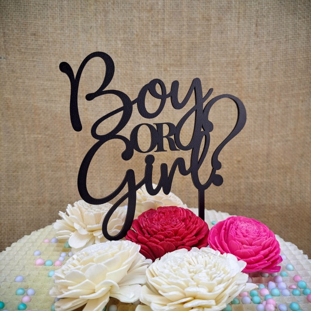 Cake topper "Boy or Girl?", 13×17,5 cm, HDF negru