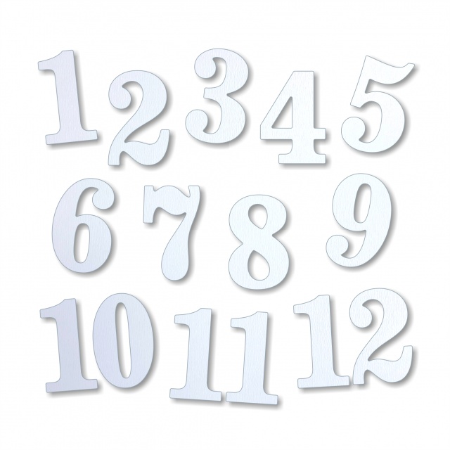 Cifre ceas antic 1-12, 2 cm, HDF alb :: 2 cm