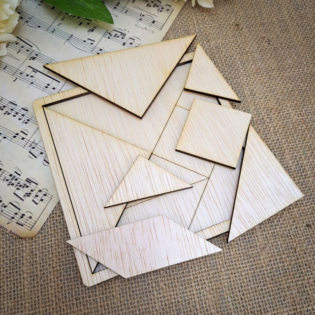 Tangram forme geometrice, 13,5×13,5×0,8 cm, placaj