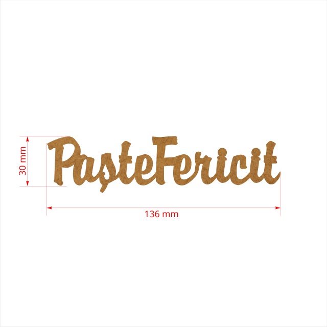 Text Paște Fericit decupat, 3 cm, MDF