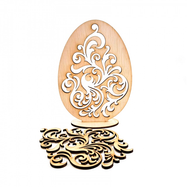 Ornament ou cu elemente florale și bază, 16×22 cm, placaj