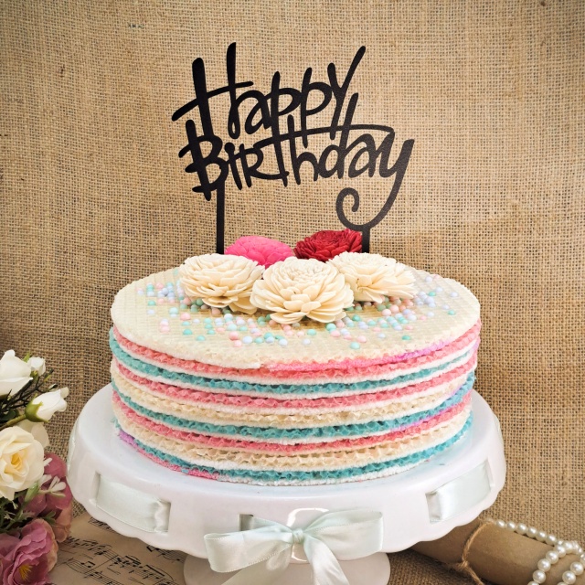 Topper Happy Birthday, 15×17,5 cm, HDF negru