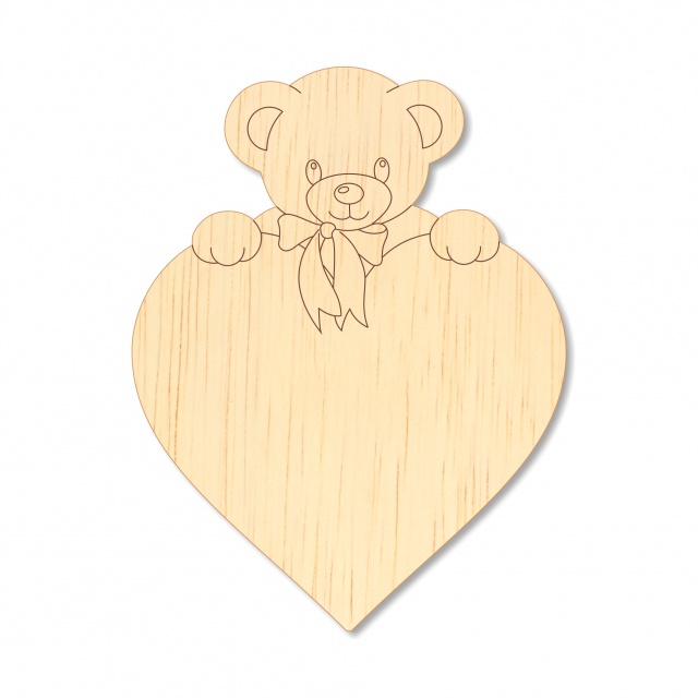 Tăbliță cu inimă și ursuleț, 38,5×50 cm placaj lemn