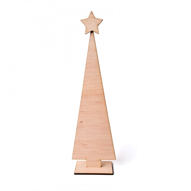 Brad minimalist cu bază și stea, 40 cm înălțime, placaj lemn natur :: 40 cm