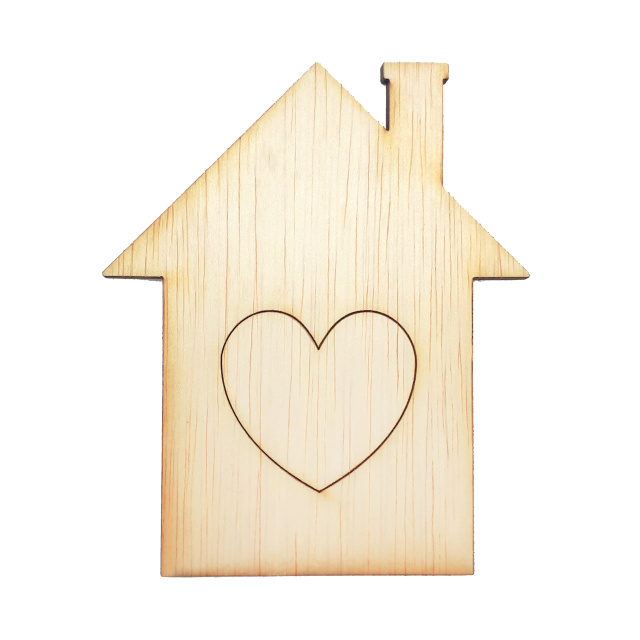 Căsuță cu inimă pirogravată, 3×3,5 cm, placaj lemn 