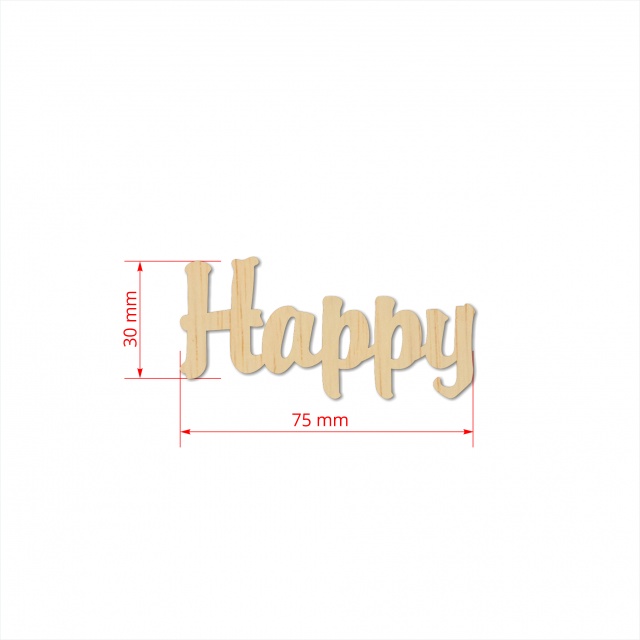 Text Happy, 3 cm, decupat din placaj