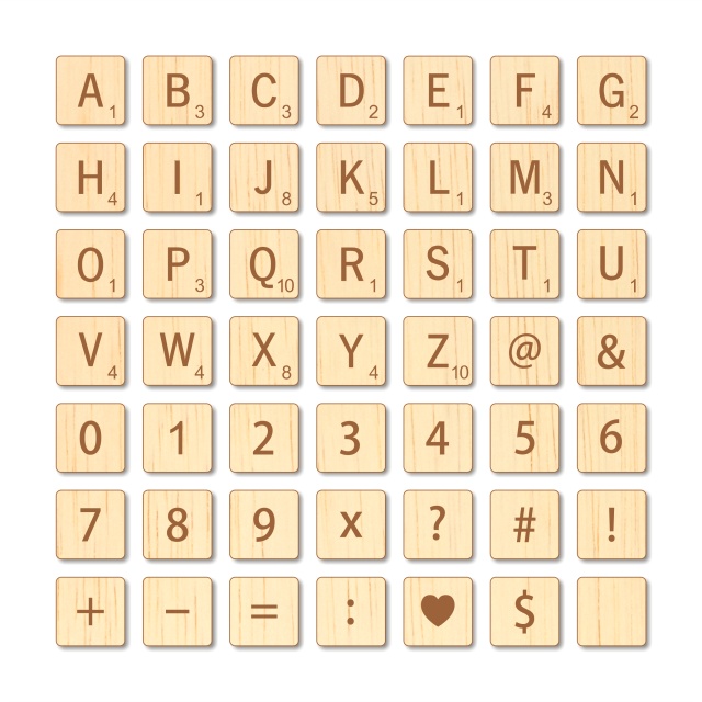 Scrabble, 5×5×0,4 cm, placaj lemn, 1 buc :: 5 cm