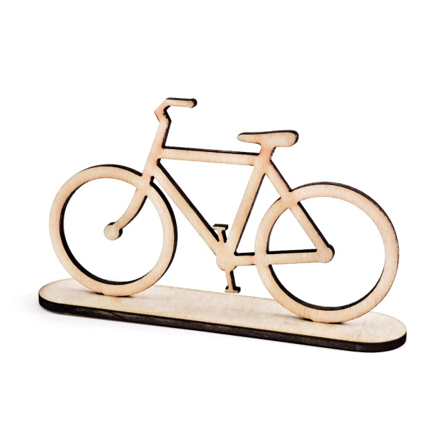 Bicicletă fără spițe pe suport, 15×9 cm, placaj lemn