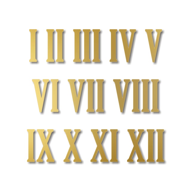 Cifre romane pentru ceas 1-12, 4 cm, plexi oglindă aurie