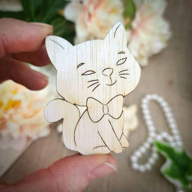 Pisica Kitty, 3,7×5 cm, placaj lemn :: 5 cm
