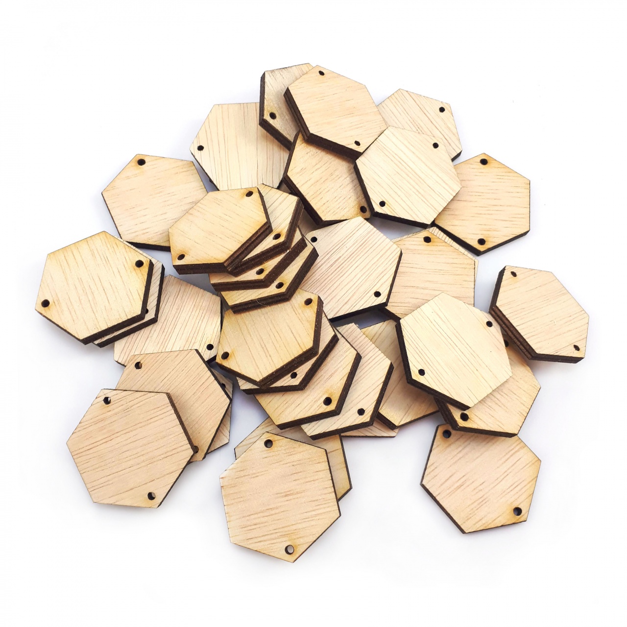 Hexagon, 3x3,5 cm, 36 buc., placaj lemn natur