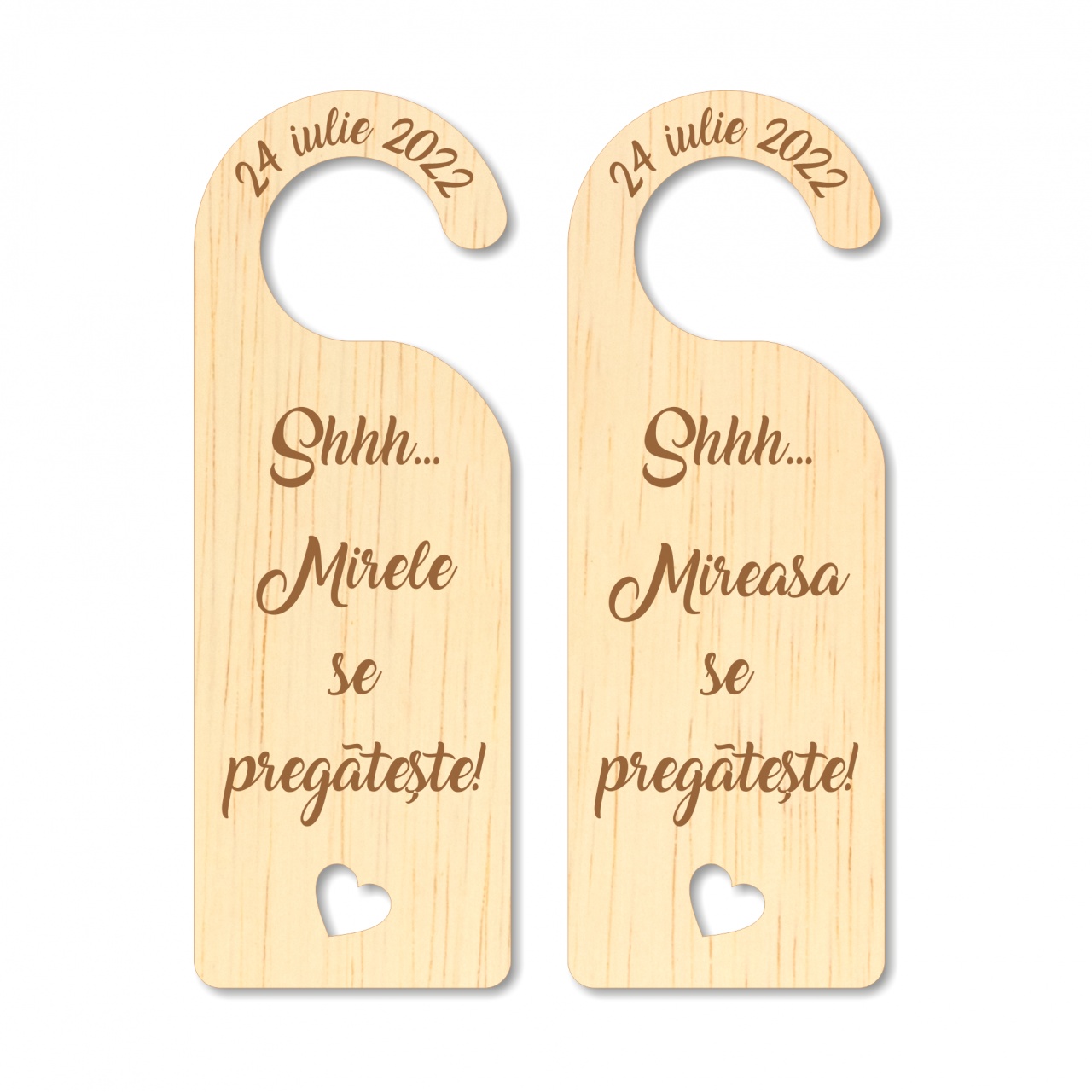 Door tag personalizat prin gravură cu data nunții, 6x17 cm, placaj