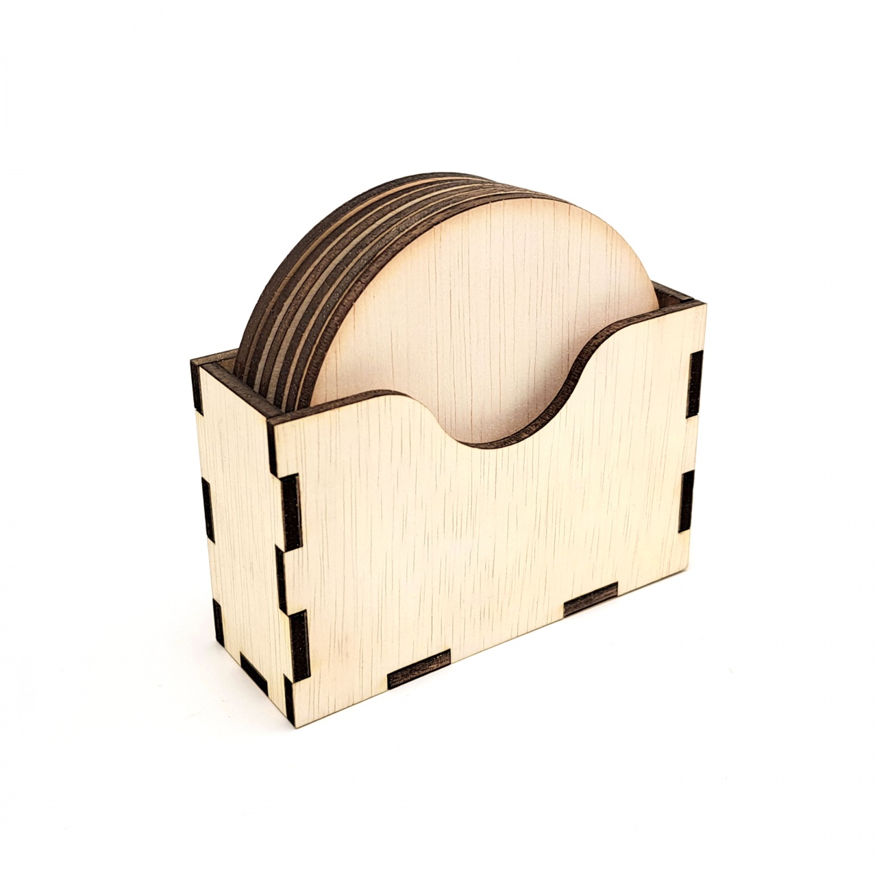 Cutie verticală cu 6 buc coaster rotund, 10×9.3×3,5 cm, placaj