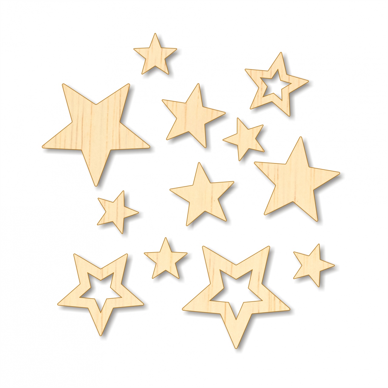Set 12 steluțe, Ø 1-2,5 cm, placaj