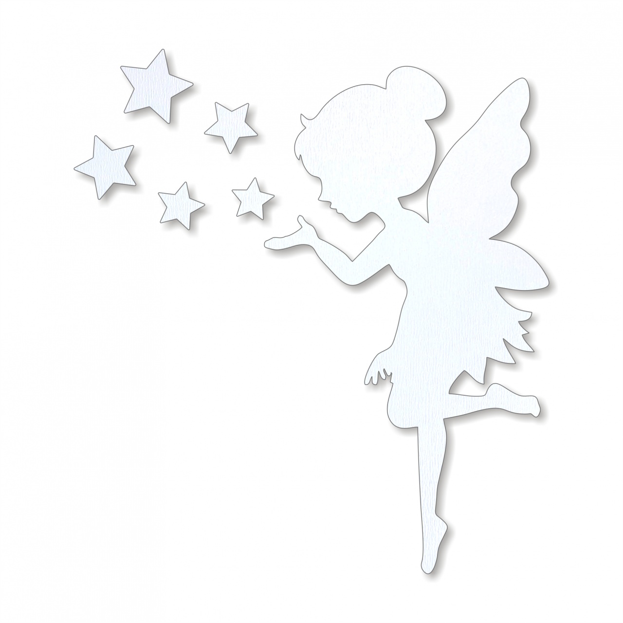 Zână Tinki cu 5 stele, 5,6×10 cm, placaj HDF alb :: Cu steluțe