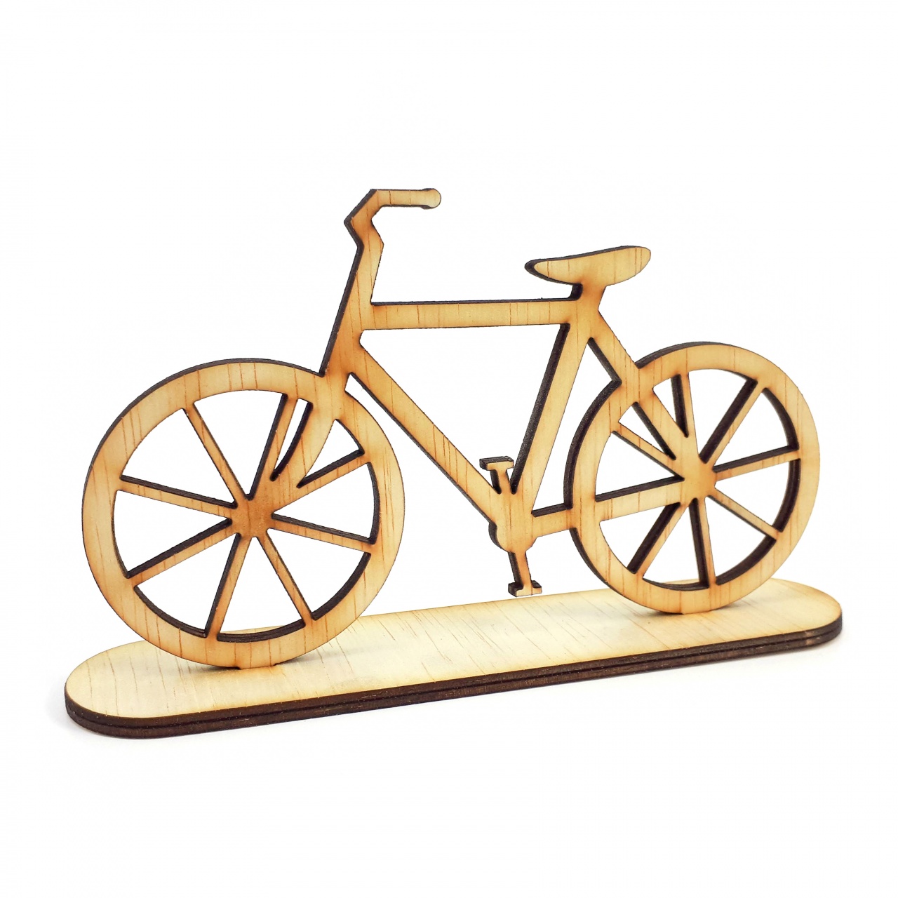 Bicicletă cu spițe pe suport, 15×9 cm, placaj lemn