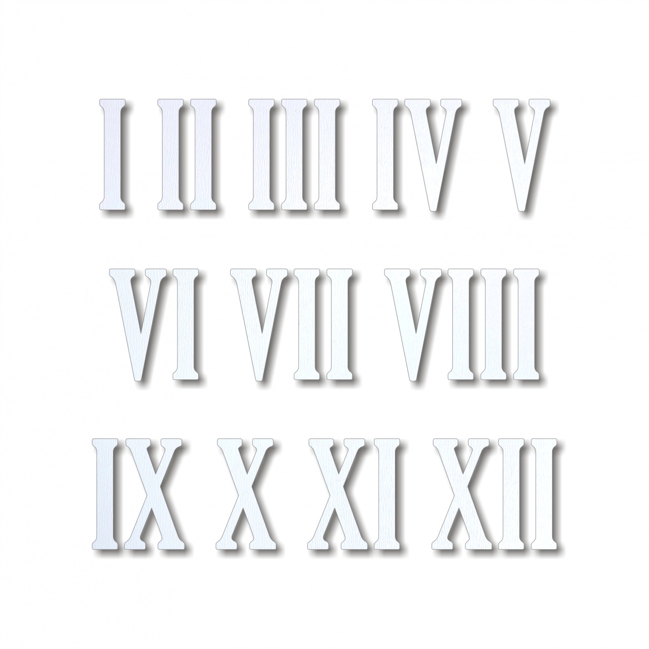 Cifre romane pentru ceas 1-12, 5 cm, HDF alb :: 5 cm