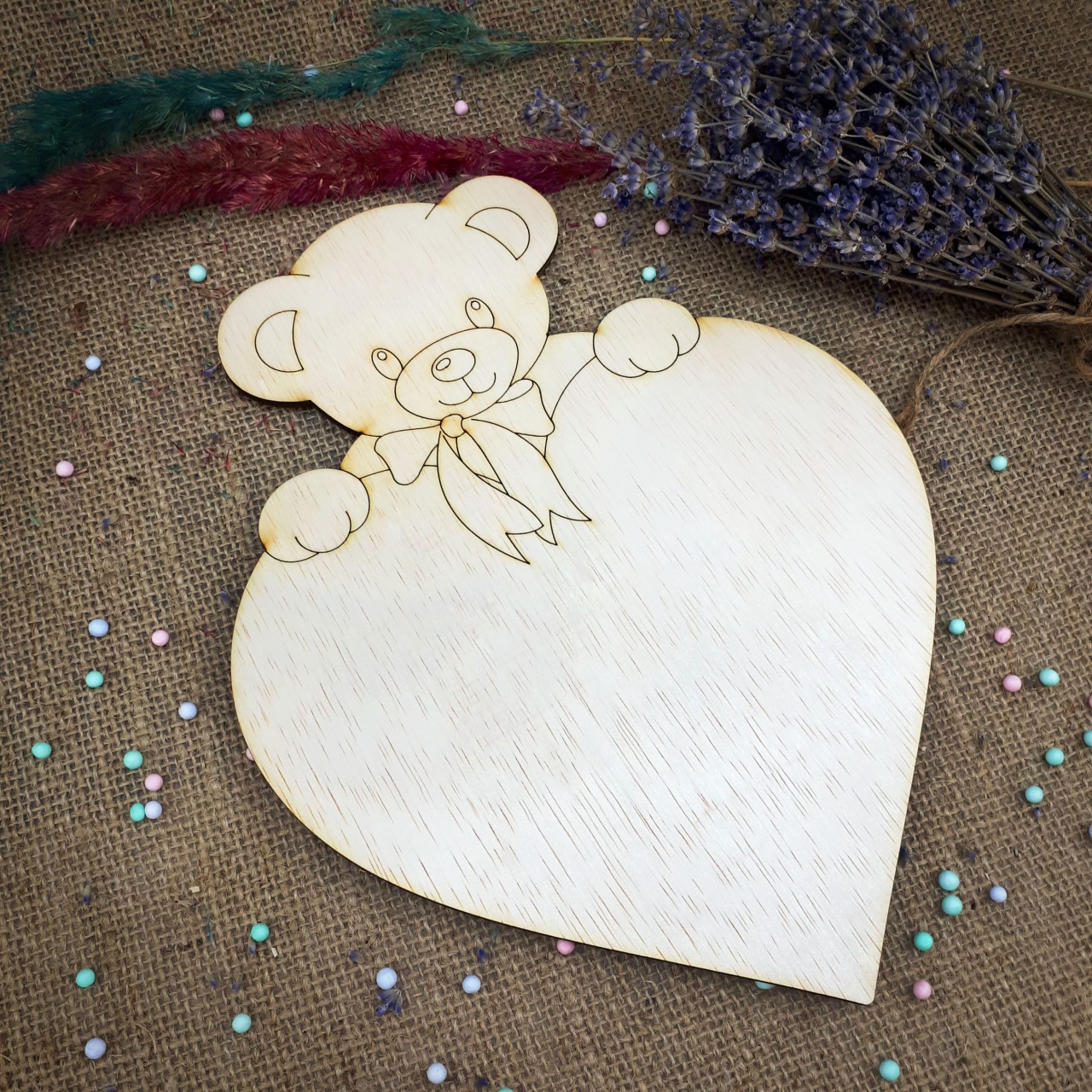 Tăbliță cu inimă și ursuleț, 38,5×50 cm placaj lemn :: 38,5×50 cm