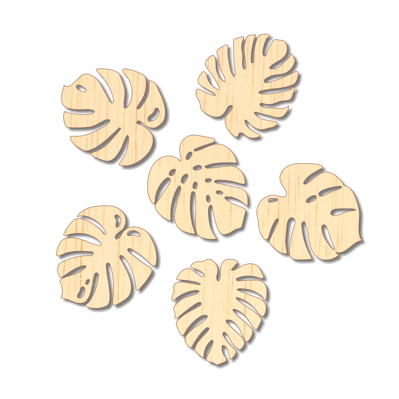 Frunză Monstera set 6 bucăți, 3,6×4 cm, placaj