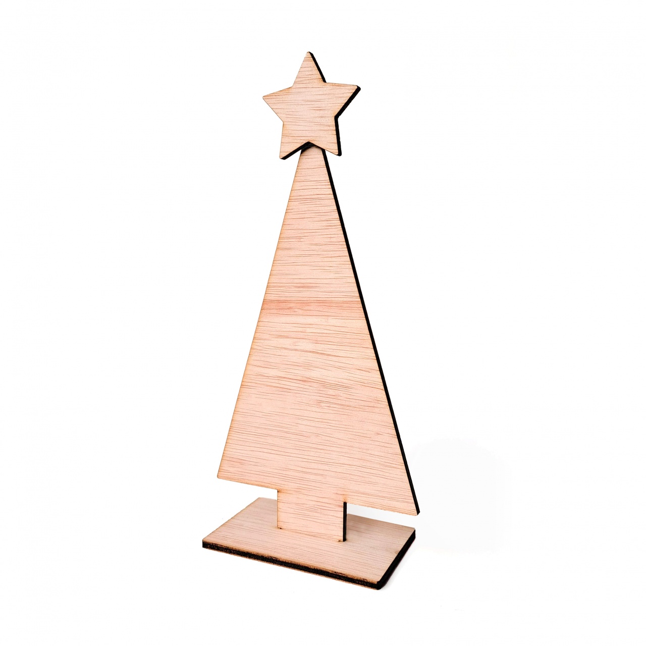Brad minimalist cu bază și stea, 25 cm înălțime, placaj lemn natur :: 25 cm