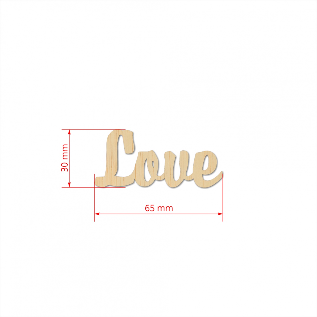 Text Love, 3 cm, decupat din placaj