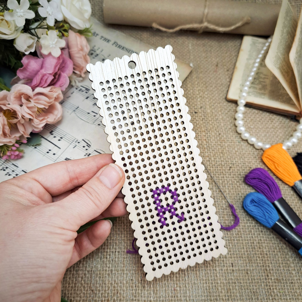 Semn de carte pentru broderie, 6×15 cm, placaj