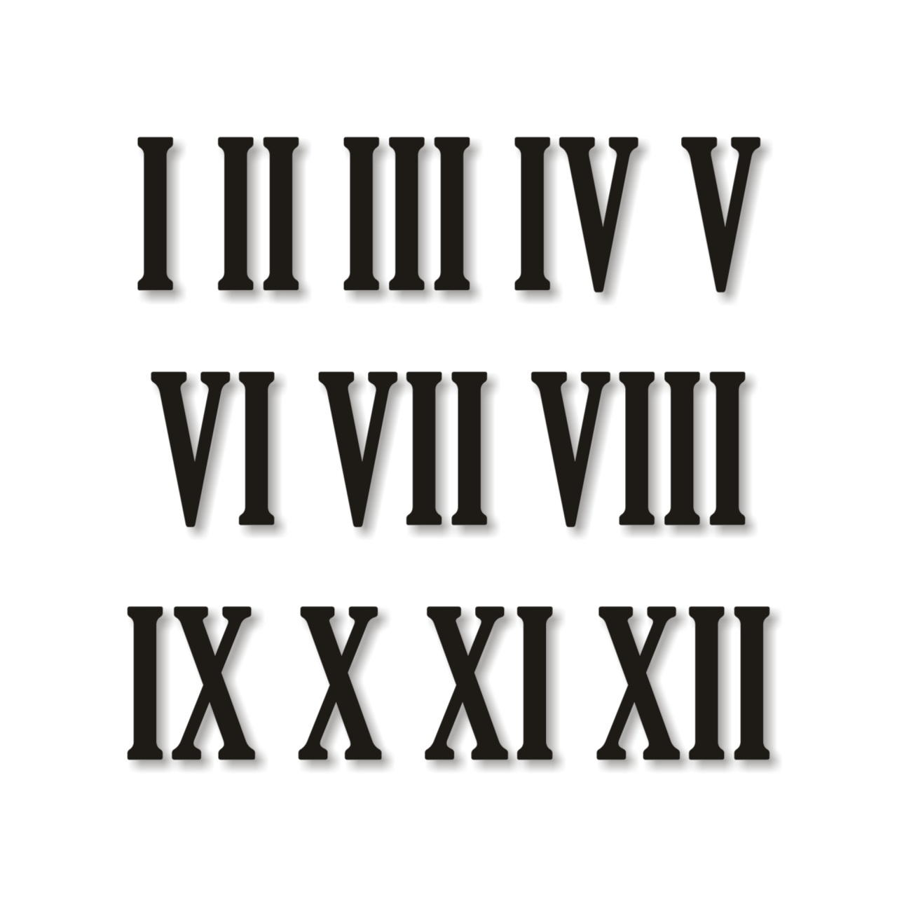 Cifre romane pentru ceas 1-12, 4 cm, HDF alb :: 4 cm