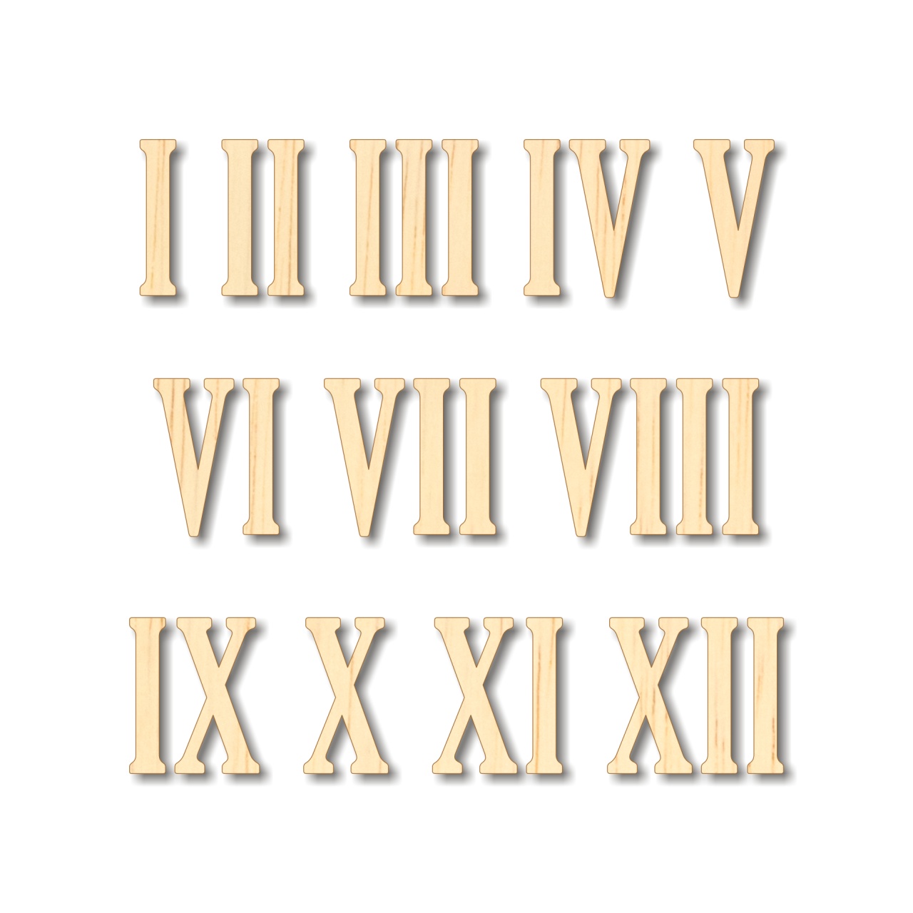 Cifre romane pentru ceas 1-12, 4 cm, HDF alb :: 4 cm