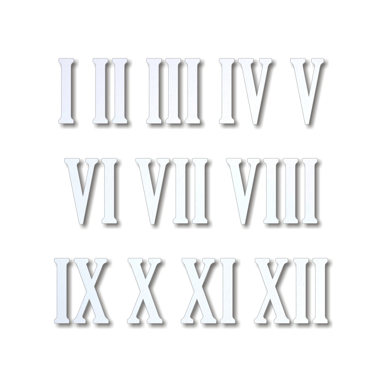 Cifre romane pentru ceas 1-12, 3 cm, HDF alb :: 3 cm